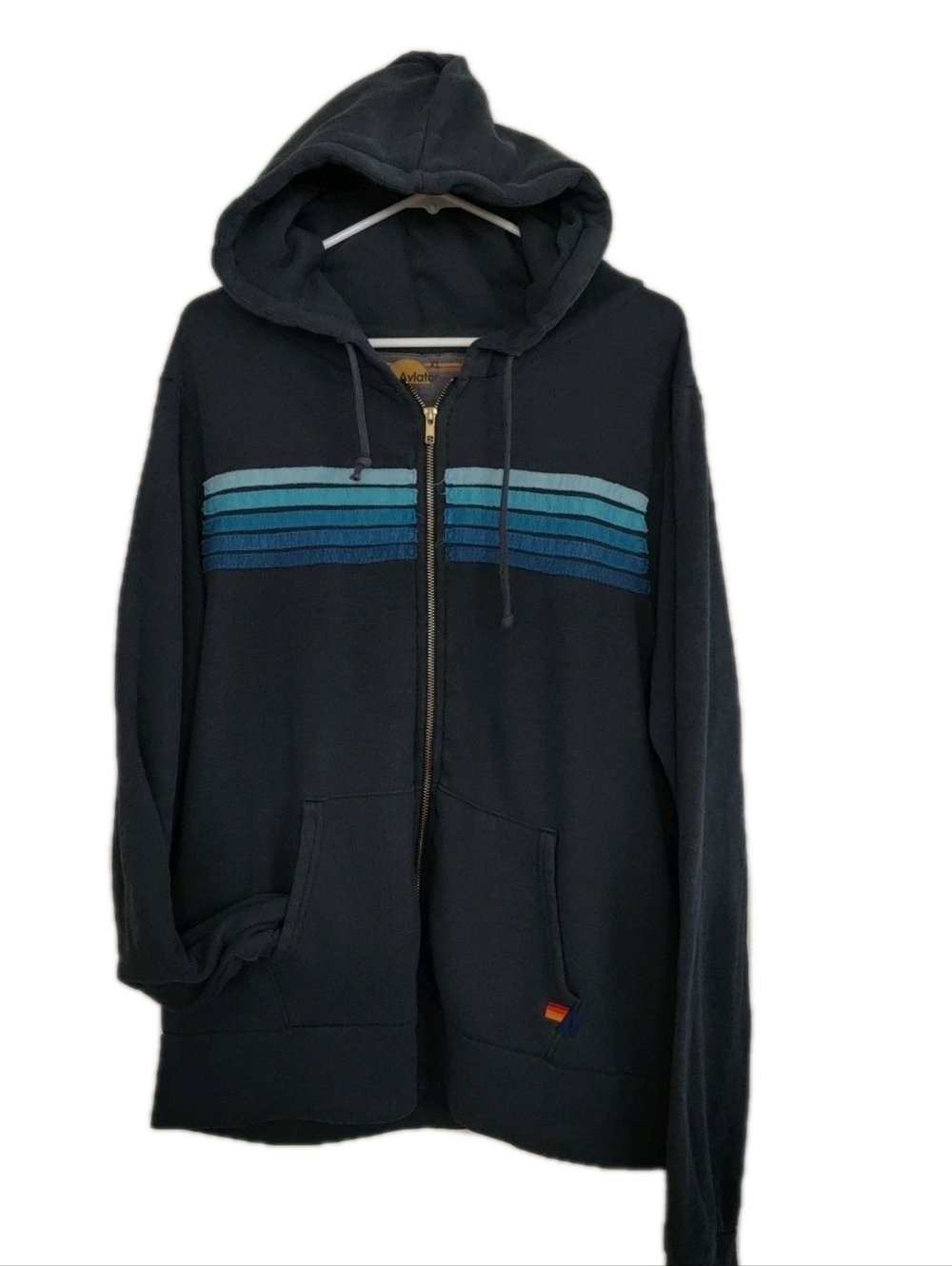 Aviator Nation Hoodie Size XL 5 Stripe Blue Full Zip Sweatshirt Unisex